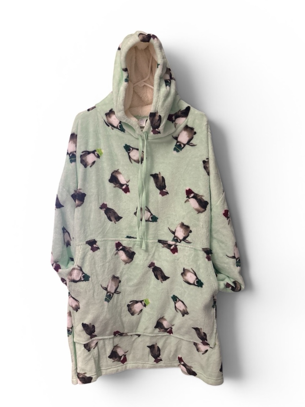 Sleep chic Cozy Hooded Blanket Sweatshirt with Penguin Print - Mint OS
